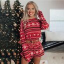 Women Christmas Pajama Sets Long Sleeve Crop Top