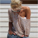 New Fashion Women Sexy Loose Off Shoulder Sequin