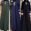 Women Plus Size Print Abaya Jilbab Muslim Maxi
