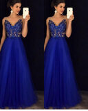Dress Backless Beaded Ball Elegant Long Blue Chiffon