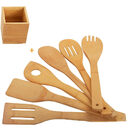 Bamboo Spatula Set with Square Holder Eco-Friendly Ergonomic