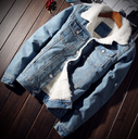 Denim Bomber Jacket with Fur Men Black Fashion