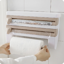 Multifunction Wall-Mount Cling Film Storage Wrap Cutter Rack