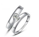 Silver heart diamond ring couple love wedding engagement
