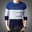 Winter Pullover Men Round Collar Striped Cotton Sweaters