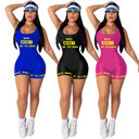 Women Casual Sports Jumpsuit Summer Sleeveless Vest Letter