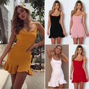 New Ruffles Trumpet Dress Women Sleeveless Spaghetti Strap