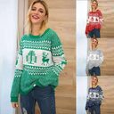 Christmas Sweater Cute Elk Geometric Print Knitted Woemen