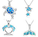 Fashion silver filled blue opal sea turtle pendant