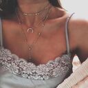 Fashion Multilayer Crescent Moon Choker Necklace With Bead