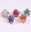 Natural Stone Agate Crystal Bud Women Rings Rose