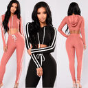 Women Ladies Tracksuit Crop Top Hoodies Sweatshirt Pants