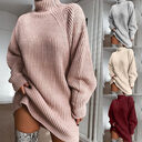 Solid Turtleneck Long Sweater Winter Warm Women Dress