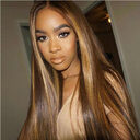 Mid-length straight hair brown pick golden long synthetic
