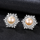 Sterling Silver Snowflake Stud Earrings Korean Gemstone Pearl