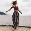 Women's pants fashion striped sexy split wide-leg casual