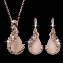 Women Elegant Waterdrop Rhinestone Pendant Necklace Hook Earrings