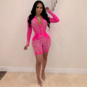 Sexy long sleeve jumpsuit with hot mesh
