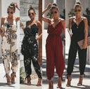 Printed sexy backless tether pocket sling V-neck female