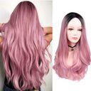 Women Blonde Ombre Hair Black Root Long Curly