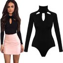 Black Cutout Long Sleeve Slim Sexy Solid Color