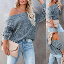 Solid Color Loose V-neck Lantern Sleeve Long Sweater