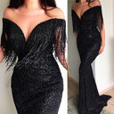 sexy black sequins V-neck sleeveless slim dress long