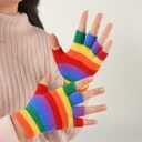 AdultRainbow Striped Gloves Fingerless Half Finger