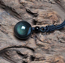 Natural Obsidian Rainbow Eye Transfer Good Luck Bead