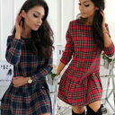 Long Sleeve Plaid Midi Casual Knee Length Dress