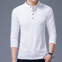 Mens Coton Stand Collar Long Sleeve T-Shirt