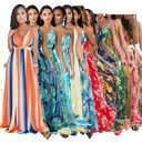 European and American deep V-neck back chiffon dress