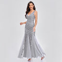 Sexy Long Dress Sleeveless V-neck Embroidered Sequin Slim