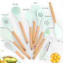 Silicone 11Pcs Kitchen Cooking Utensil Set Non-stick Spatula Heat Resistant Wooden Handle