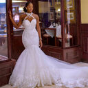Vintage Lace Beaded Wedding Dresses Sheer Neck Mermaid