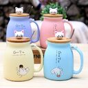 450ml Cartoon Ceramics Cat Mug With Lid