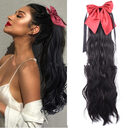 Red Bow Ponytail Wig Women''s Long Hair Ribbon