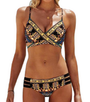 Chest cross straps ethnic style print sexy bikini