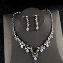 Simple Zircon Necklace Earrings Korean Bride Wedding set
