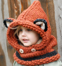 Children's wool knit hat hand-knitted warm earmuffs cape