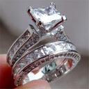 Charm Couple Rings His Her Silver Color Princess