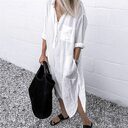 Elegant Solid Color Slit Dress Long Shirt