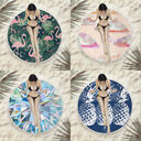Fringed beach towel round bath