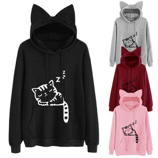 Women's loose printed hooded sweater
