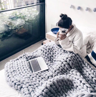 Merino Wool blanket hand-woven super thick arm knit