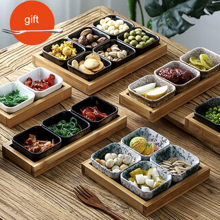 Japan Style Ceramic Fruits Plates with Bamboo Serving