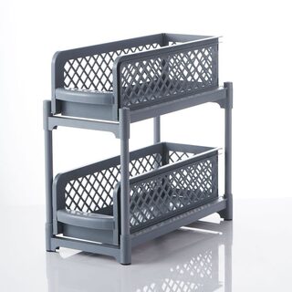 2 Tier Sliding Cabinet Basket Organizer Drawer Mesh