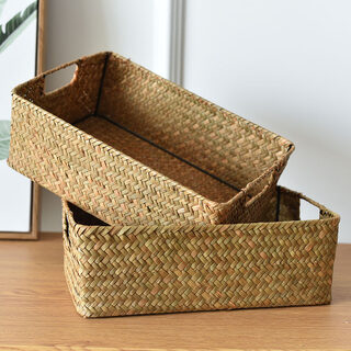 Straw Woven Rectangular Storage Baskets