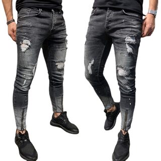 The New Fashion Ripped Youth Clothes Zipper ElasticFeet Js Men