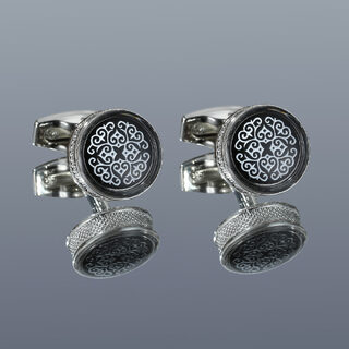 Fashion Pattern Round Silver Cufflinks